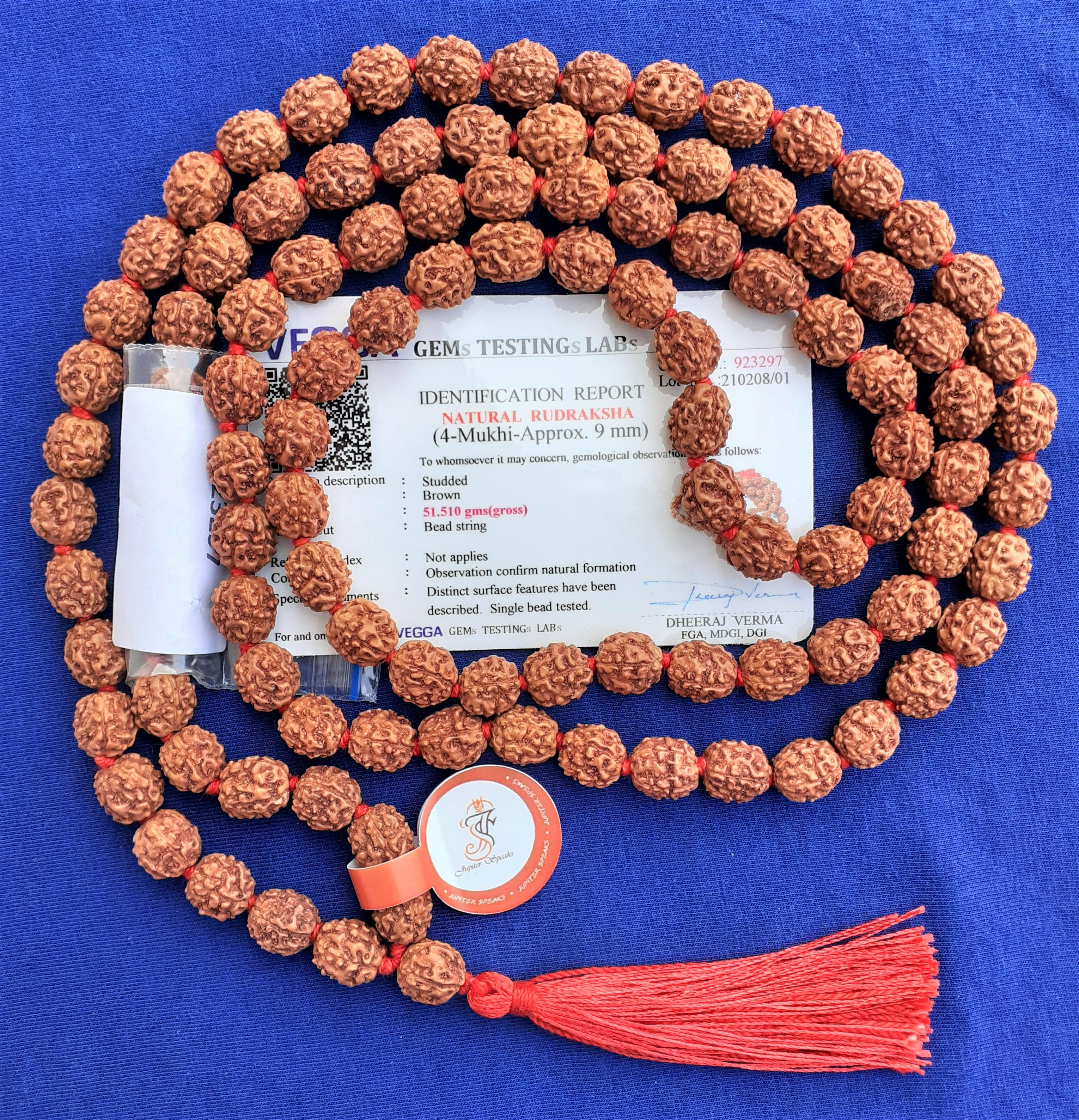 Certified 4 Mukhi Rudraksha Mala Original