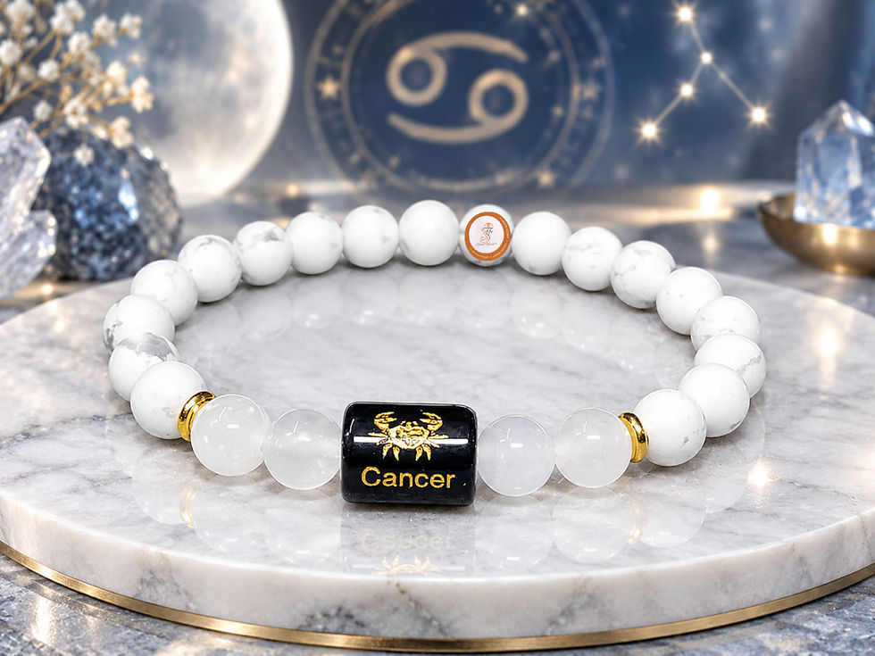Cancer Zodiac Bracelet featuring natural Howlite and Milky Quartz beads