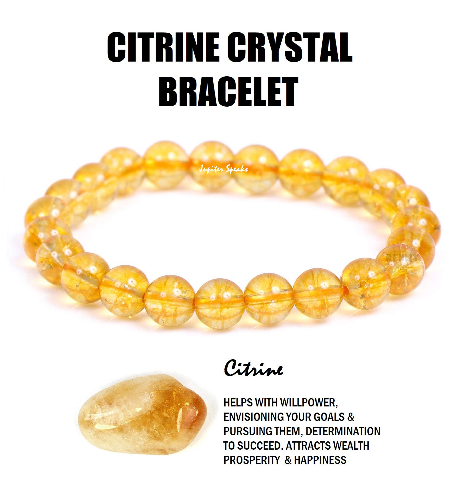 Yellow Citrine Crystal Bracelet 8mm With Lab Certificate For Unisex