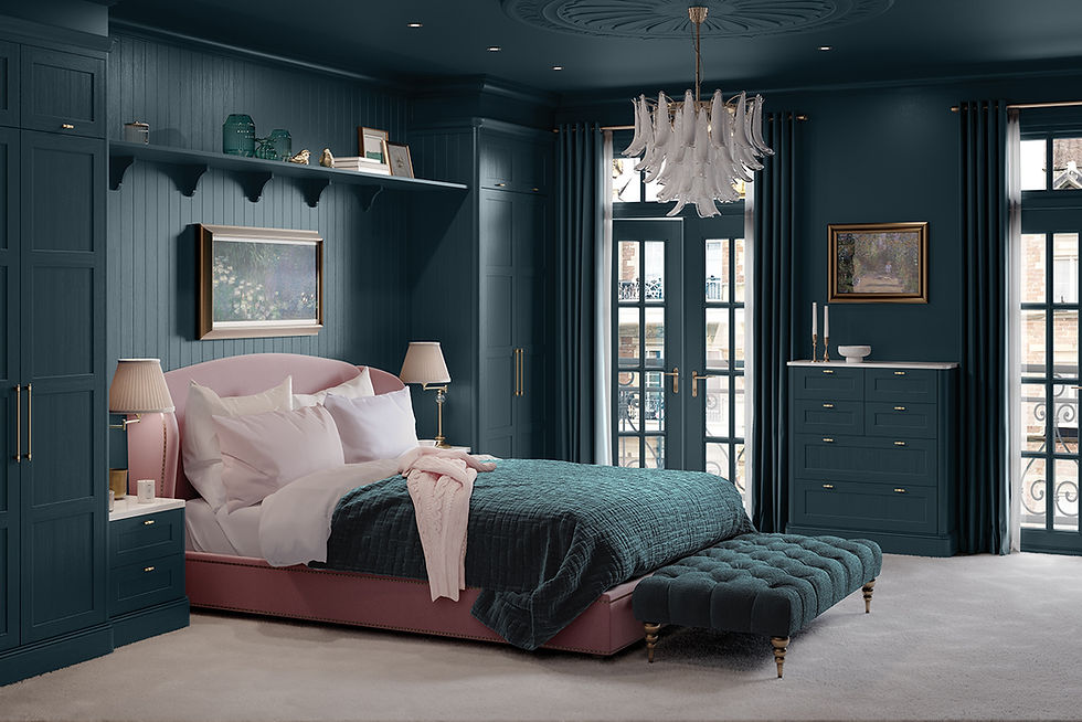 Shaldon fitted bedroom interior with calm contemporary design and tailored built‑in wardrobes showcasing subtle elegance.