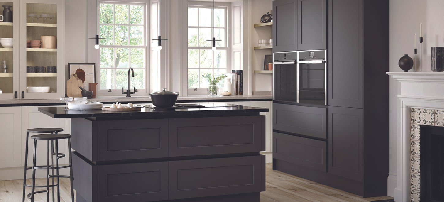 Charcoal and Dove Grey handleless kitchen