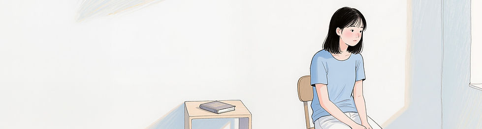 Low Energy & Tired. Anime girl, sitting on a chair, looking tired.