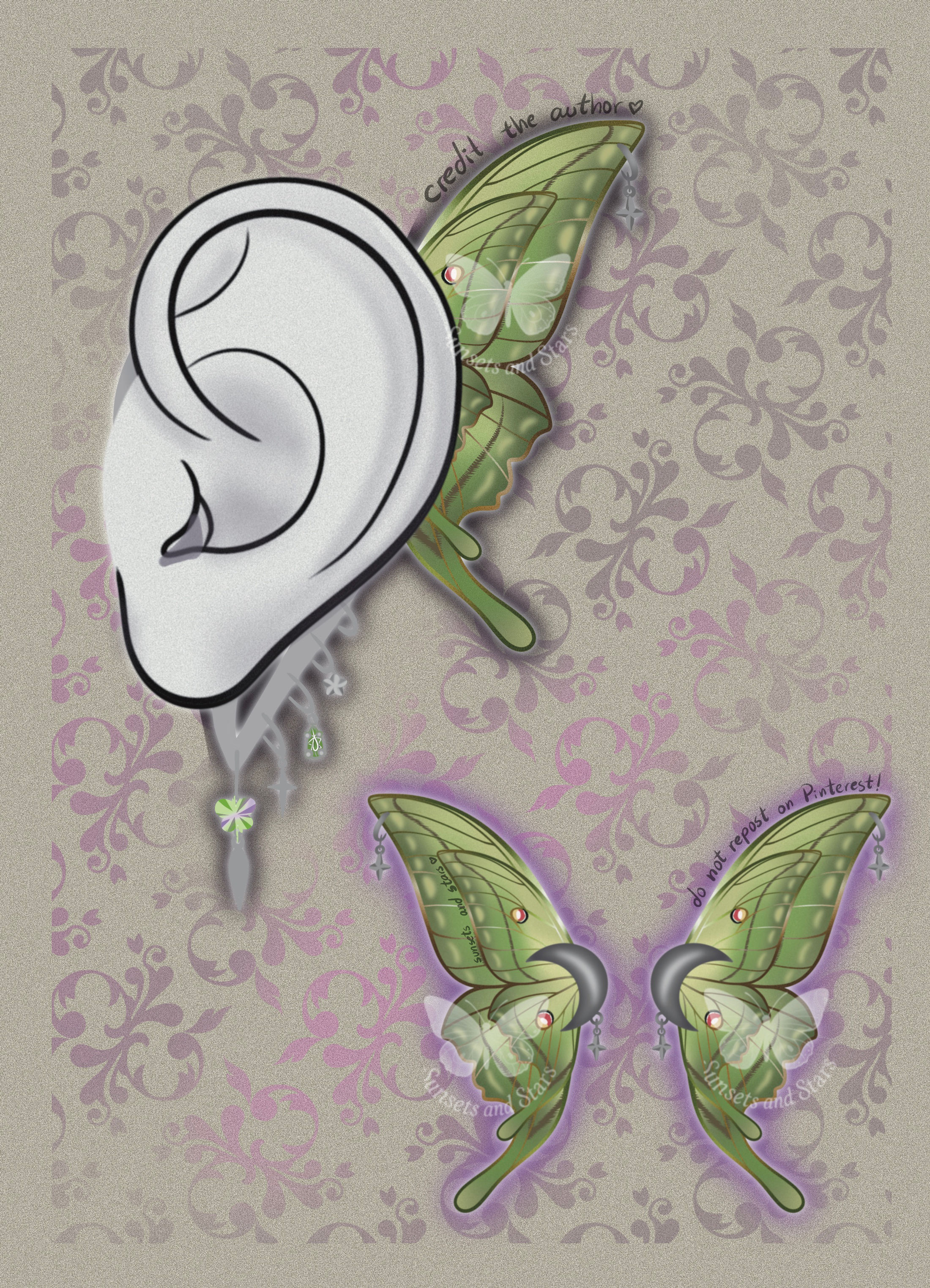 Luna Moth FairyHooks 2pc (Earphones NOT included)