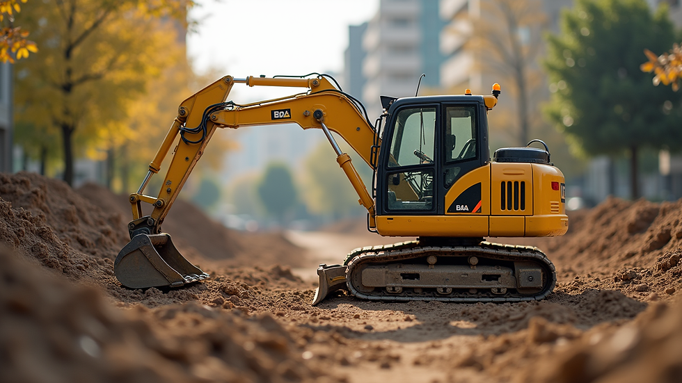 Primer plano de mini excavadora en terreno urbano