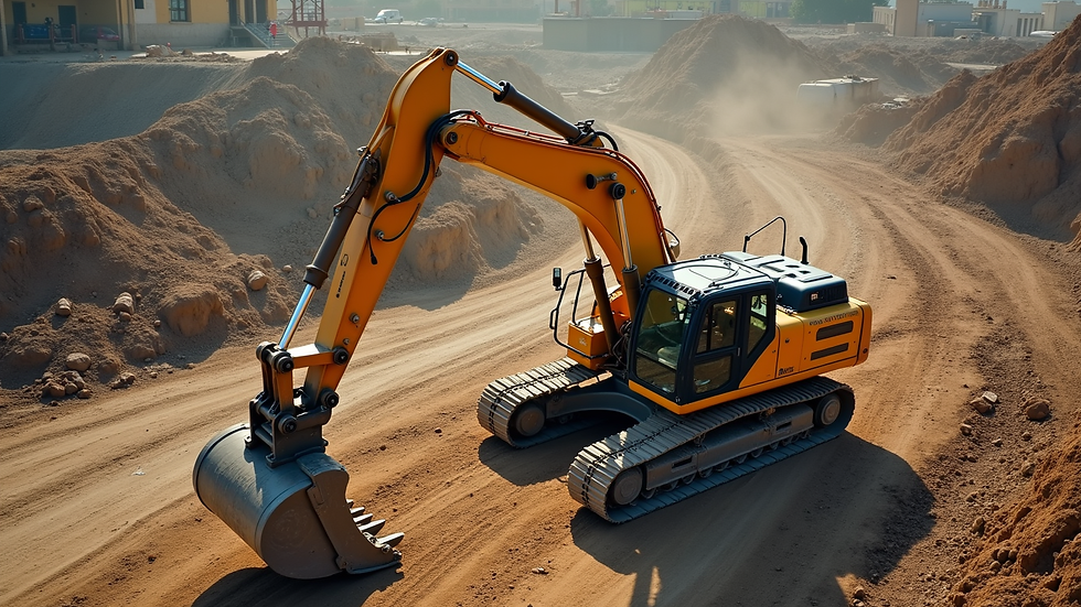 High angle view of a mini excavator operating on a construction site
