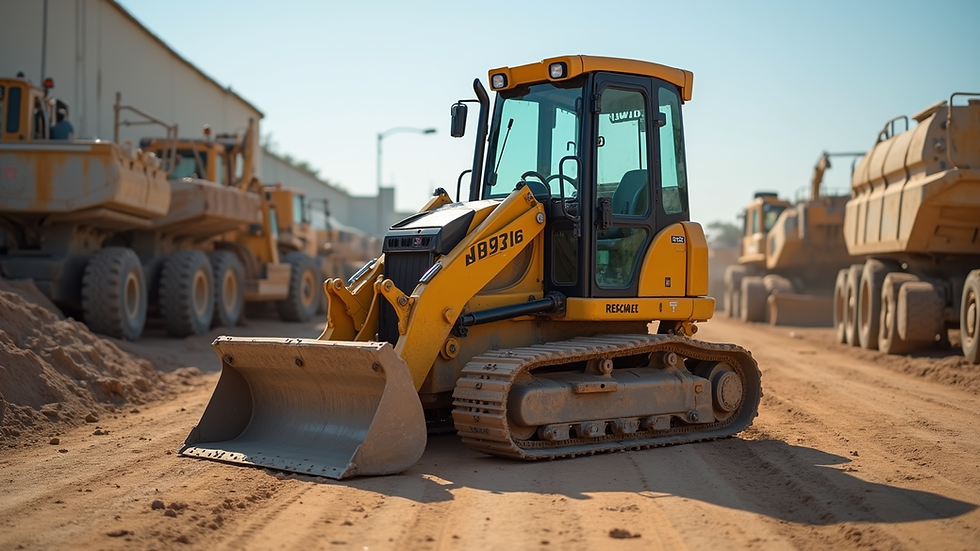 Close-up view of a mini excavator ready for rent in a Jalisco construction yard