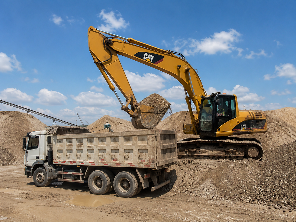 Eye-level view of a used excavator parked on a construction site