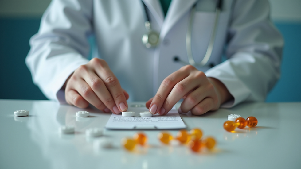 High angle view of a caregiver organizing medication on a table