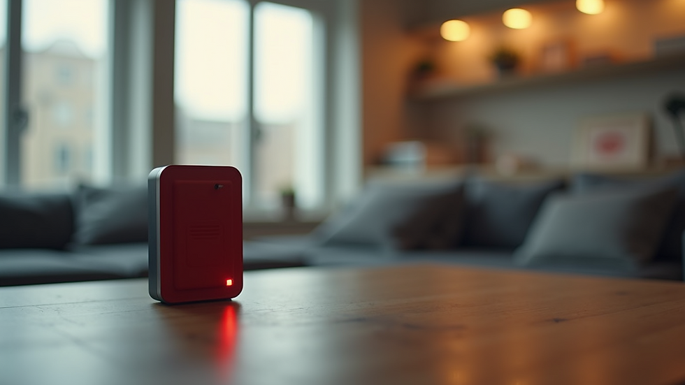 High angle view of a home emergency alert system placed on a table