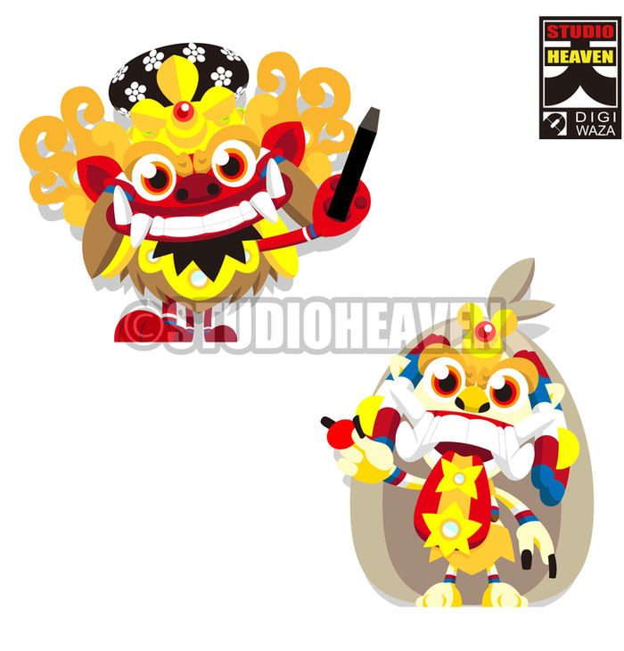 可愛いバロンが穴あけポンチ､ランダが丸い赤い紙を持って立っている