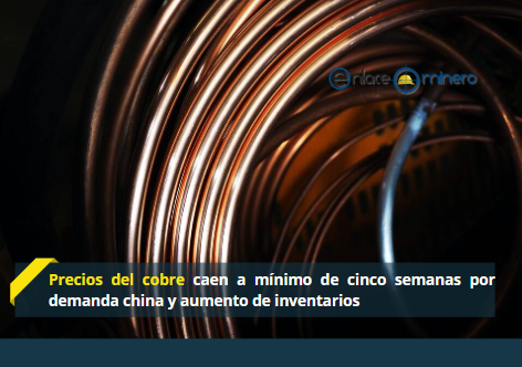 Precios del cobre caen a mínimo de cinco semanas por demanda china y aumento de inventarios
