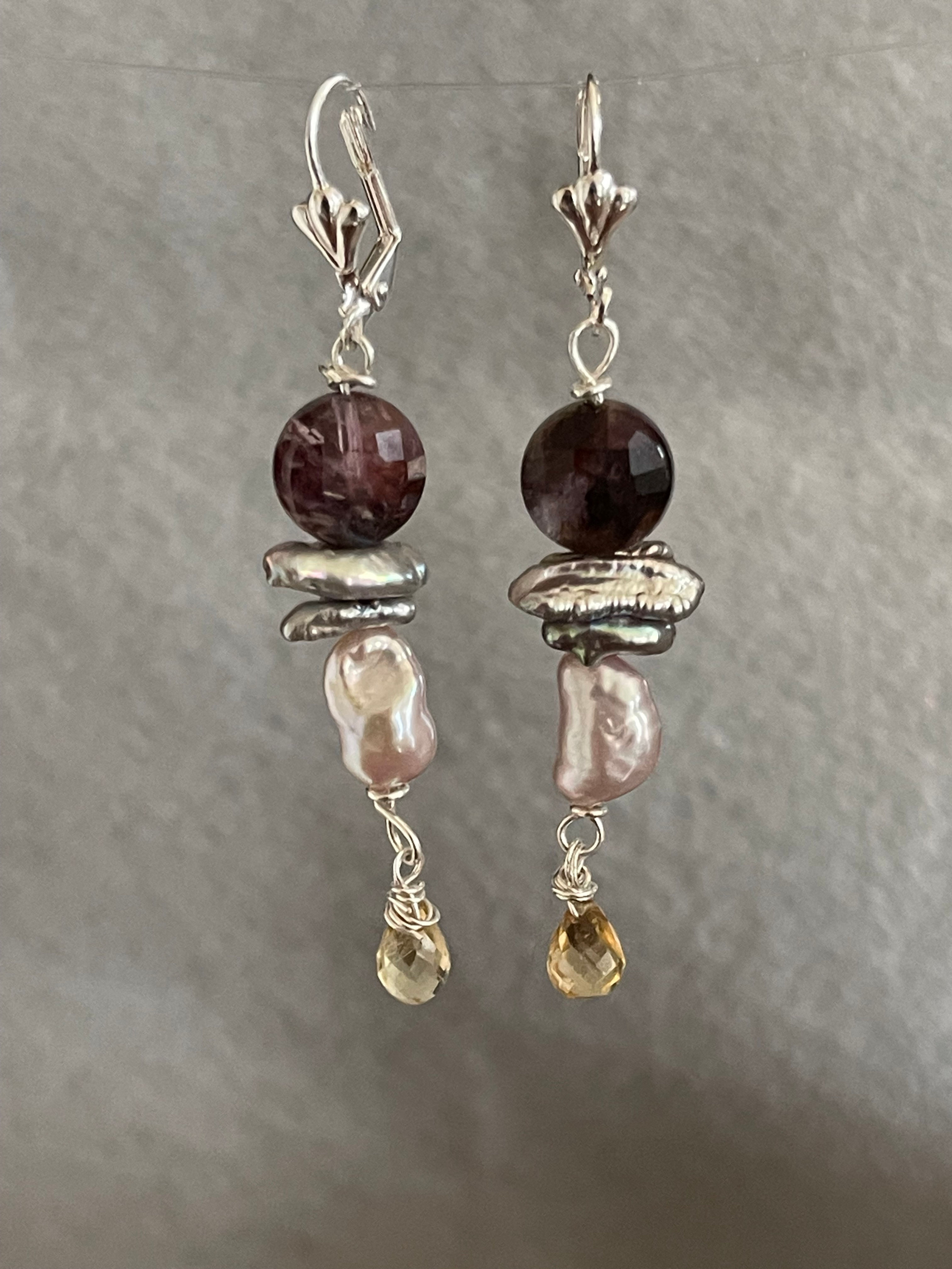 Amethyst, baroque pearls with citrine briolette