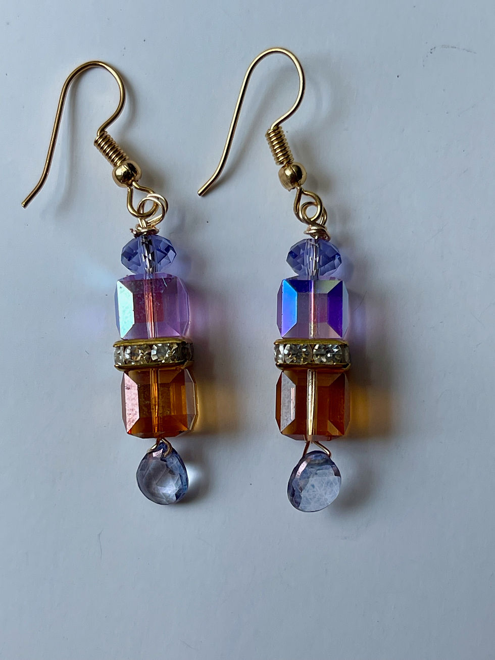 Amber & pink swarovski crystal with blue mystic briolettes