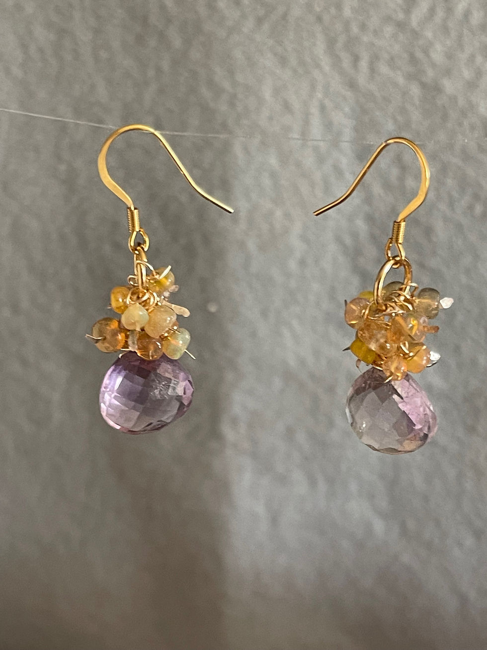 Amethyst briolette and opal earrings