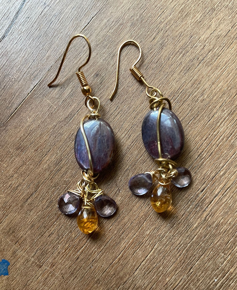 Blue mystic kyanite earrings with citrine and amethyst briolettes