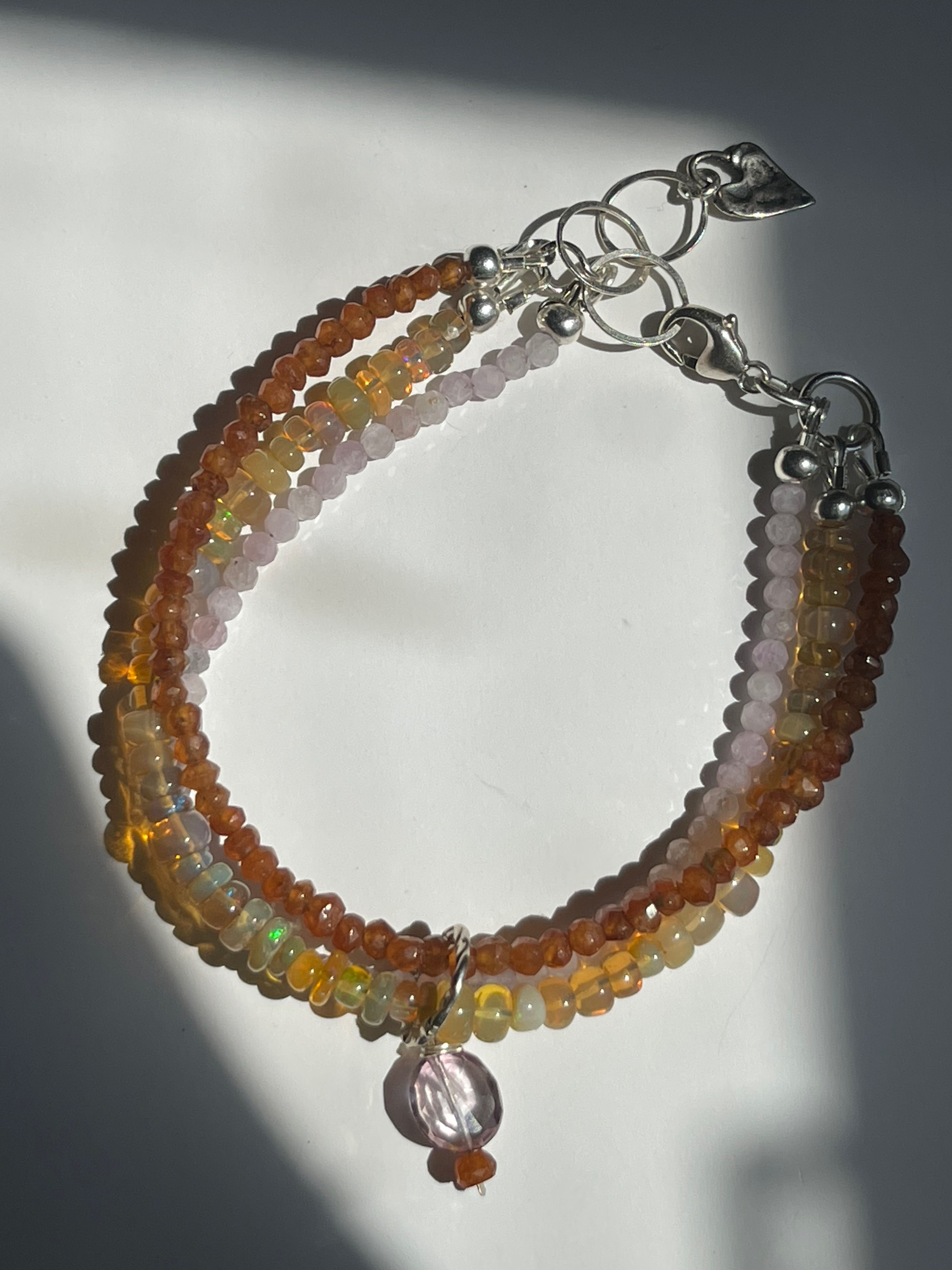 Opal, kunzite and hessonite garnet bracelet