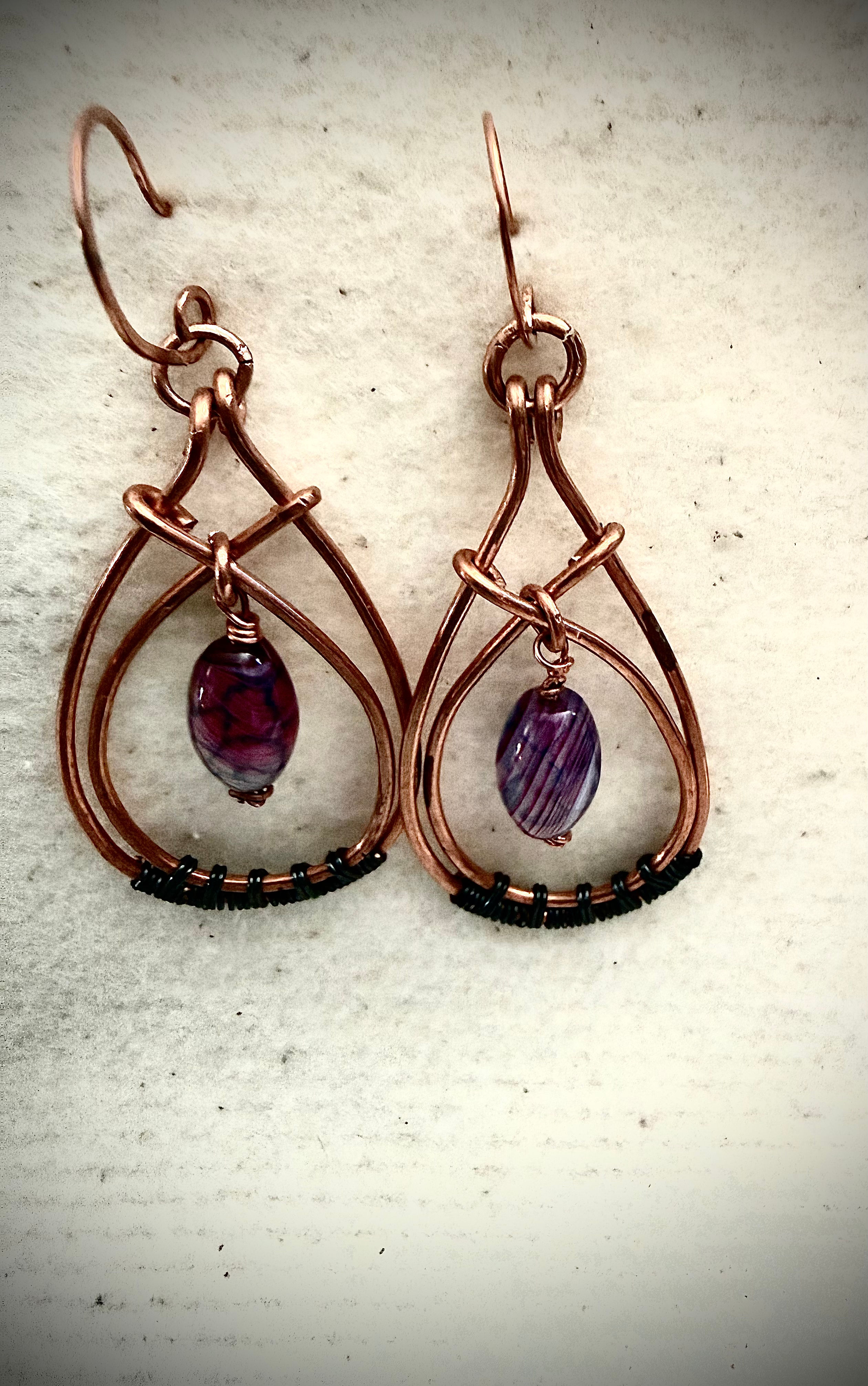 Copper & Striped Agate Wire Earrings