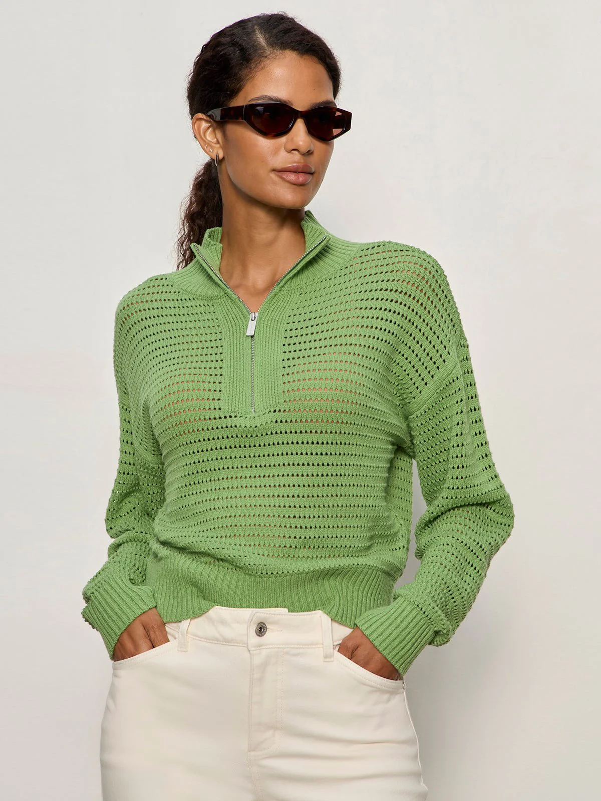 Open Knit Half Zip Sweater