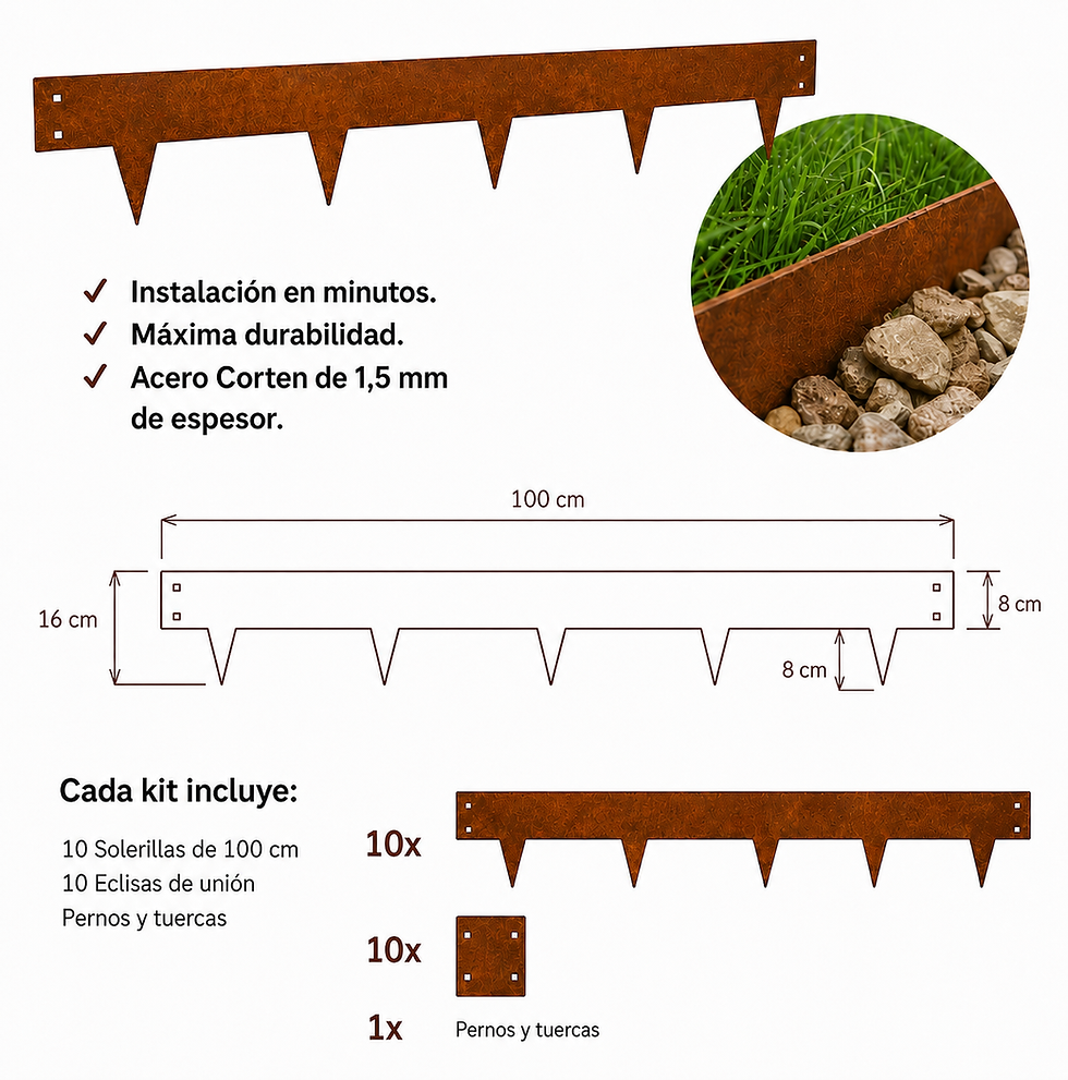 Miniatura: Kit Solerilla de Acero Corten oxido | 10 metros 8 cms de alto