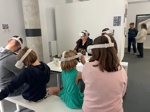 a group of people wear VR headsets to enjoy an immersive experience