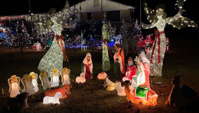 A lit nativity scene