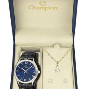Kit Relógio Champion Feminino Visor Azul