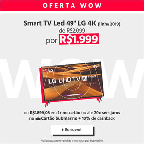 OFERTA WOW - SMART TV LED 49'' LG ULTRA 4K C/ INTELIGÊNCIA ARTIFICIAL - POR APENAS R$1.999,9