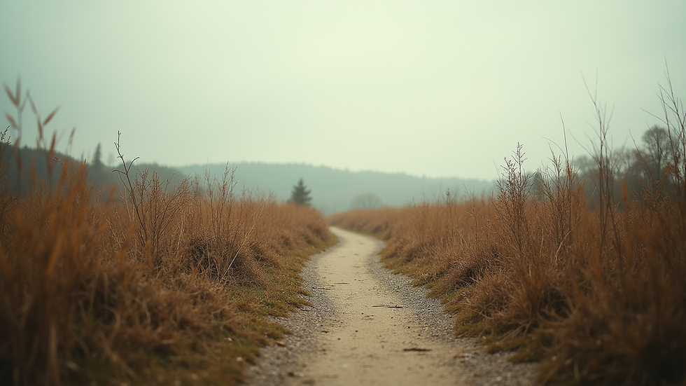 Eye-level view of a serene landscape with a winding path
