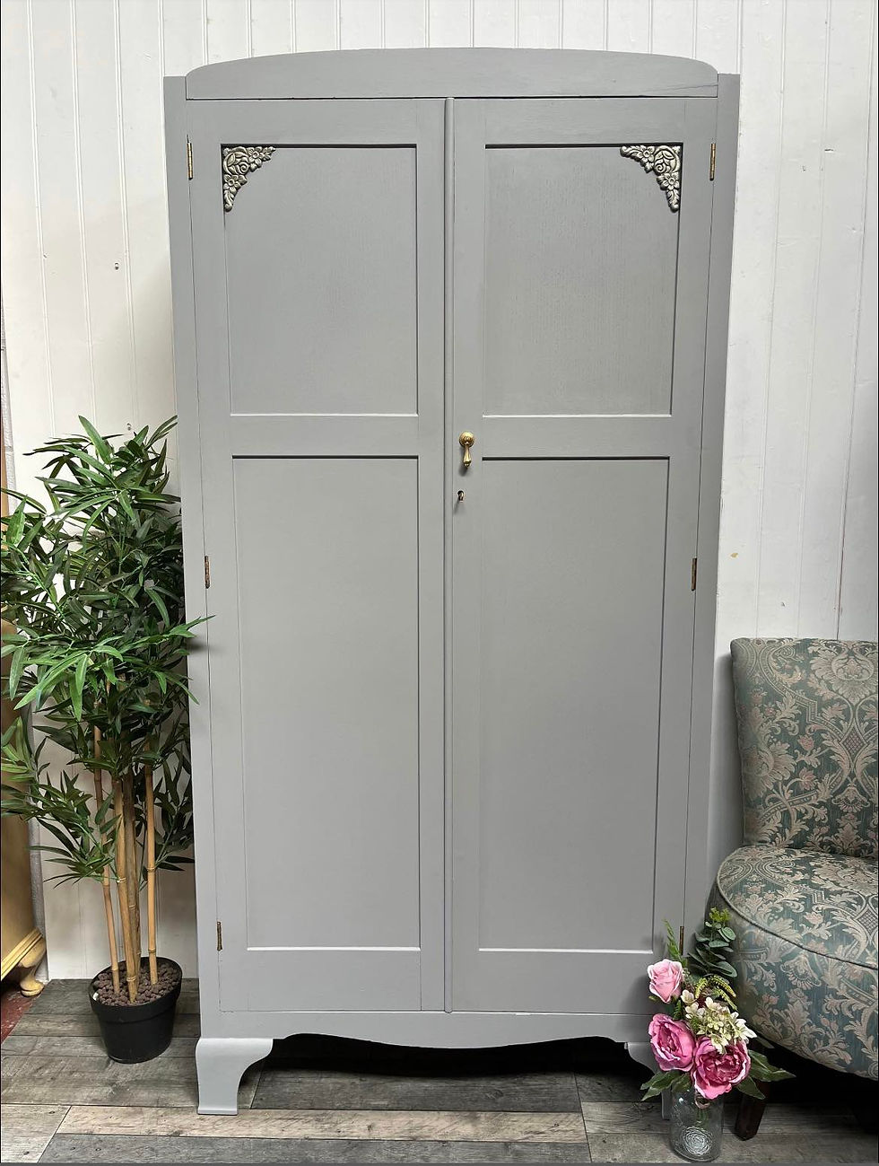 Thumbnail: Ornate Antique vintage mahogany double hallrobe/wardrobe