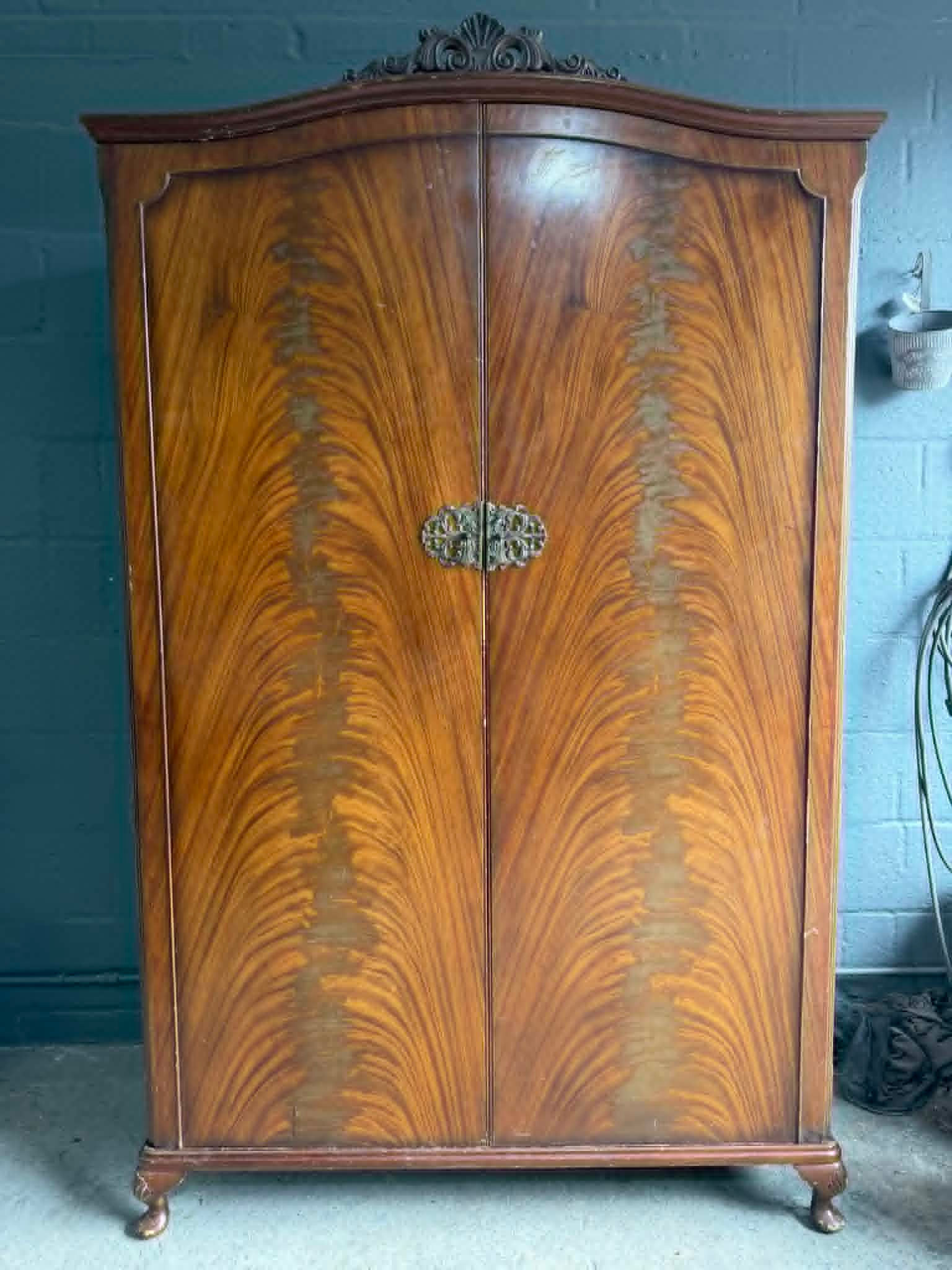 Ornate Antique vintage mahogany double hallrobe/wardrobe