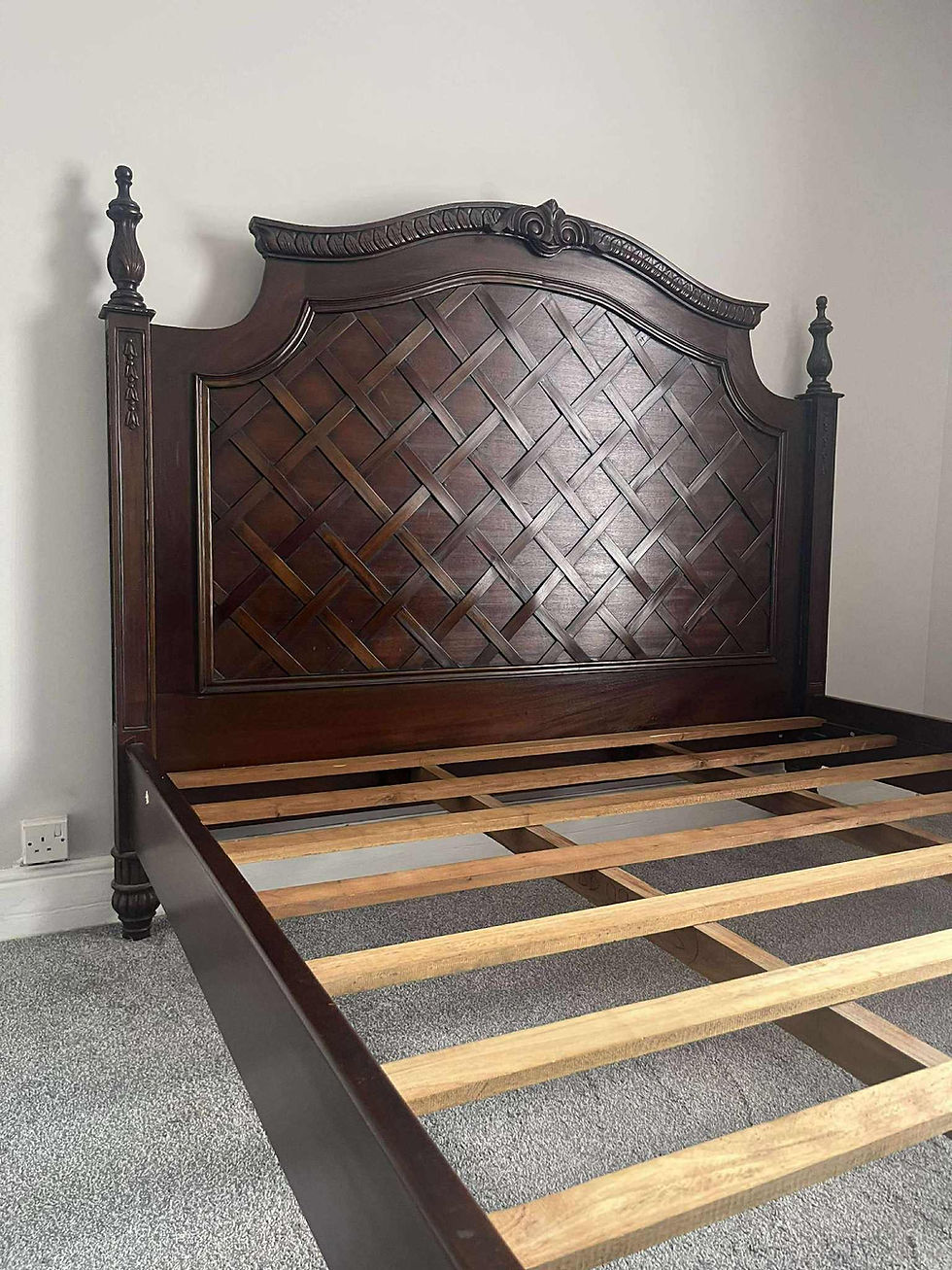 Thumbnail: stunning oak carved dark wood vintage French super king size bed