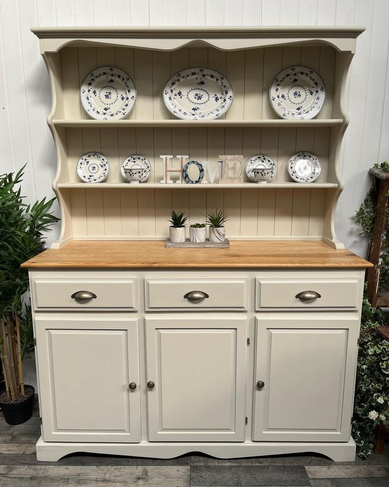 Thumbnail: Custom painted upcycled Pine country farmhouse large 3 DOOR Welsh Dresser