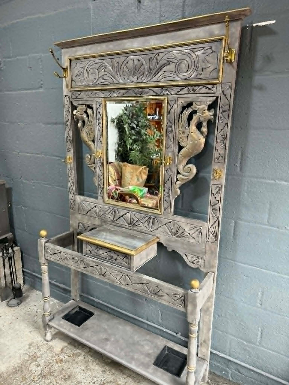 Thumbnail: STUNNING Antique Umbrella Stand / Hall Stand – Hand Painted stone grey effect