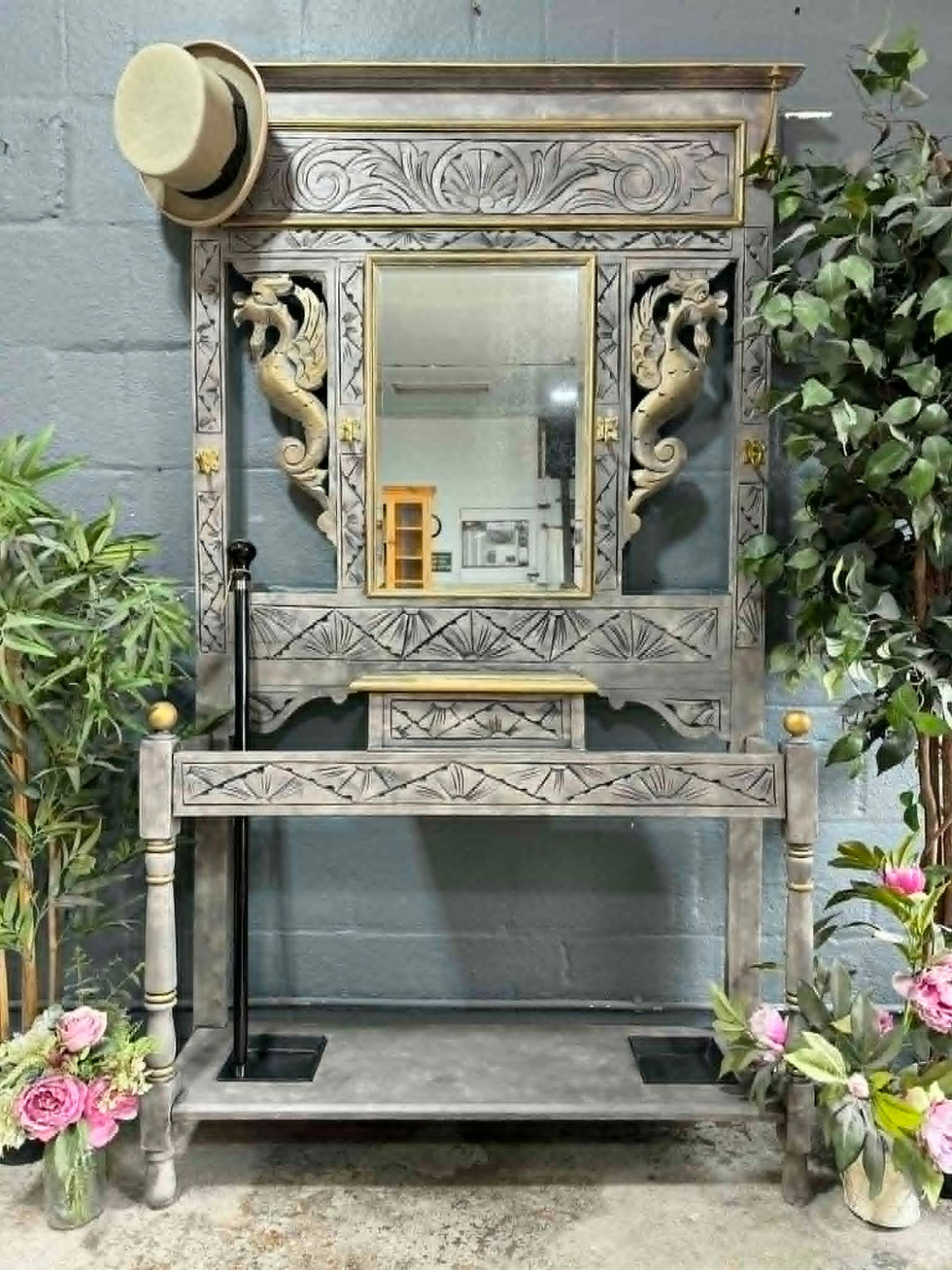 Thumbnail: STUNNING Antique Umbrella Stand / Hall Stand – Hand Painted stone grey effect