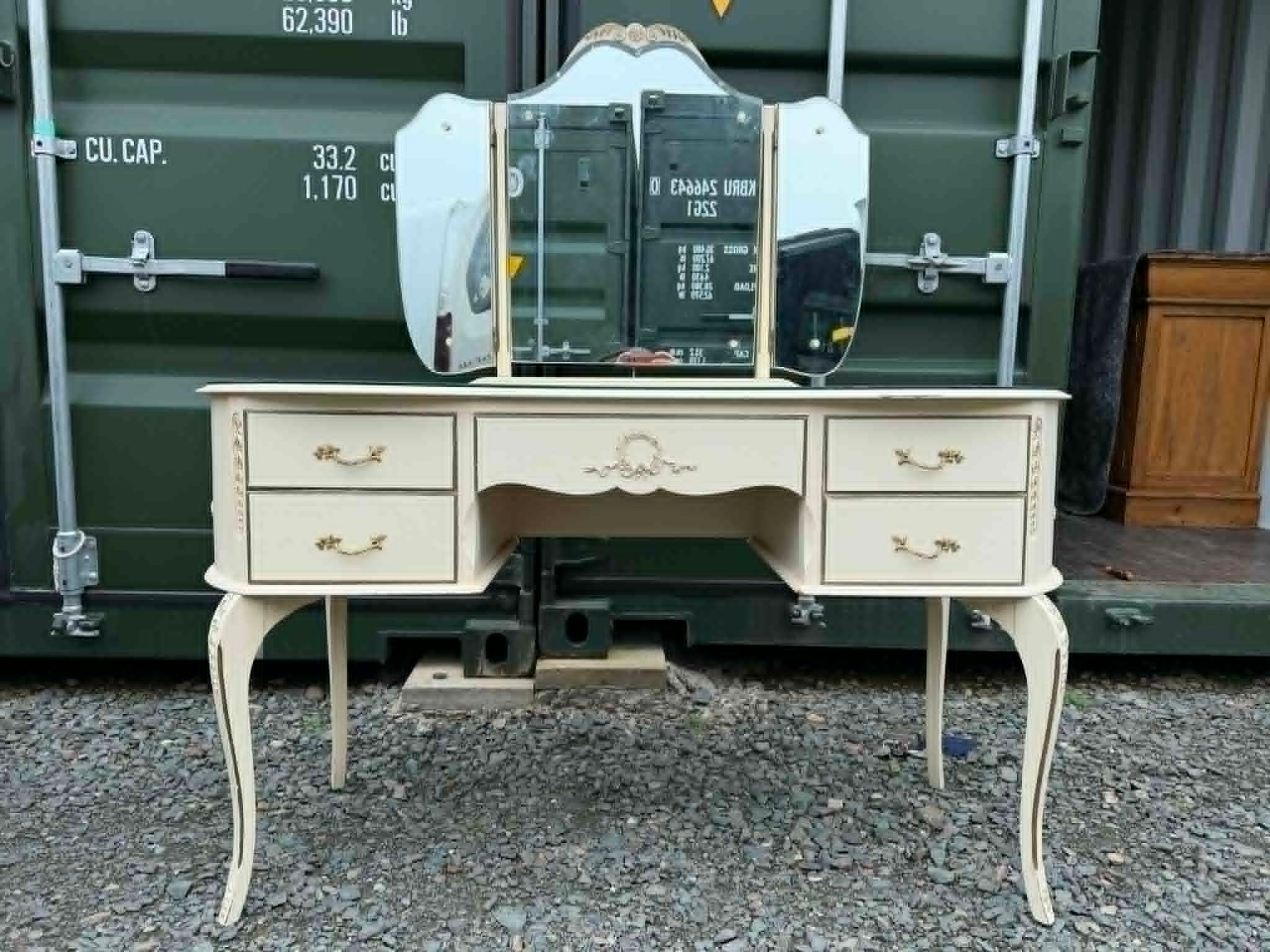 French style dressing table with triple mirror ready to upcycle