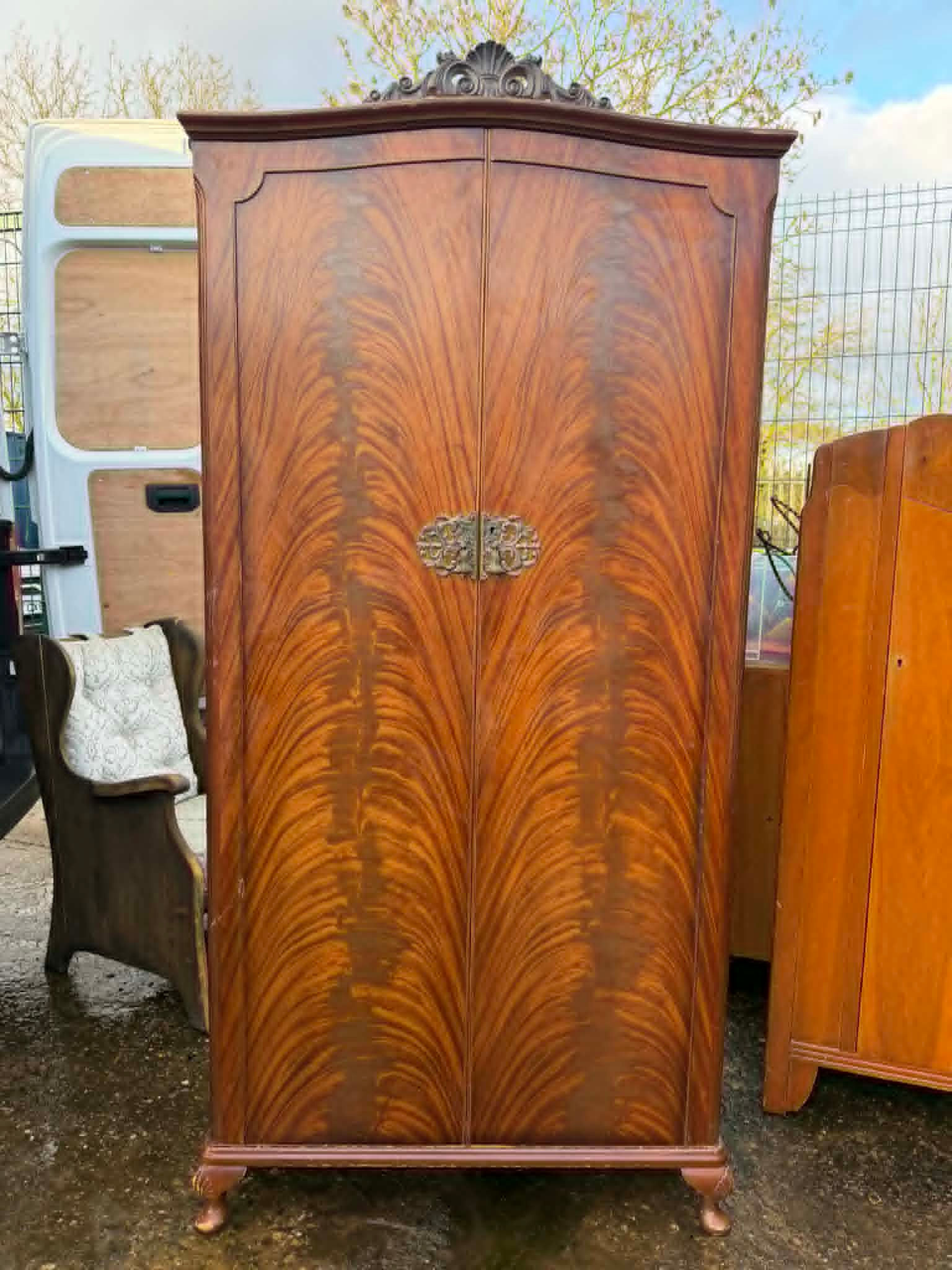 Ornate Antique vintage mahogany double hallrobe/wardrobe