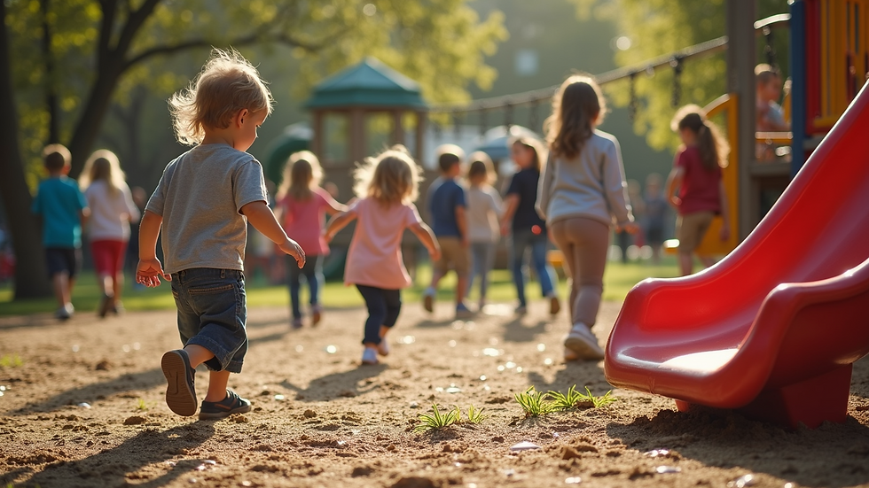 High angle view of an outdoor playground filled with children playing