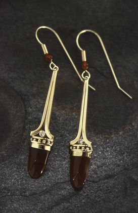 14K Y.G. Carmelian and Dia. Earrings