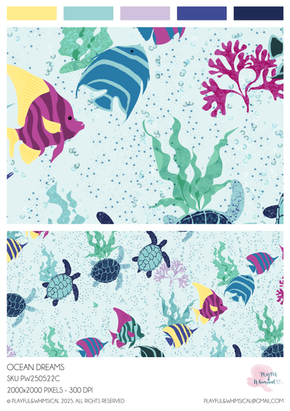whimsical ocean themed seamless pattens