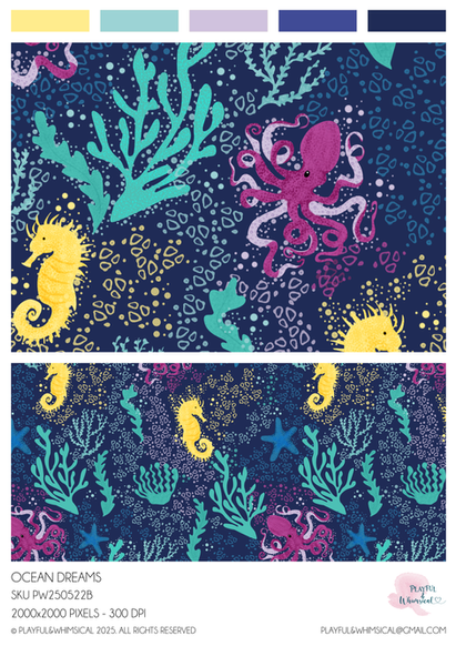 whimsical ocean themed seamless pattens