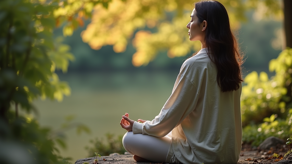 Close-up view of a person practicing mindfulness in a serene environment
