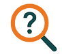A magnifying glass with a question mark, labeled: