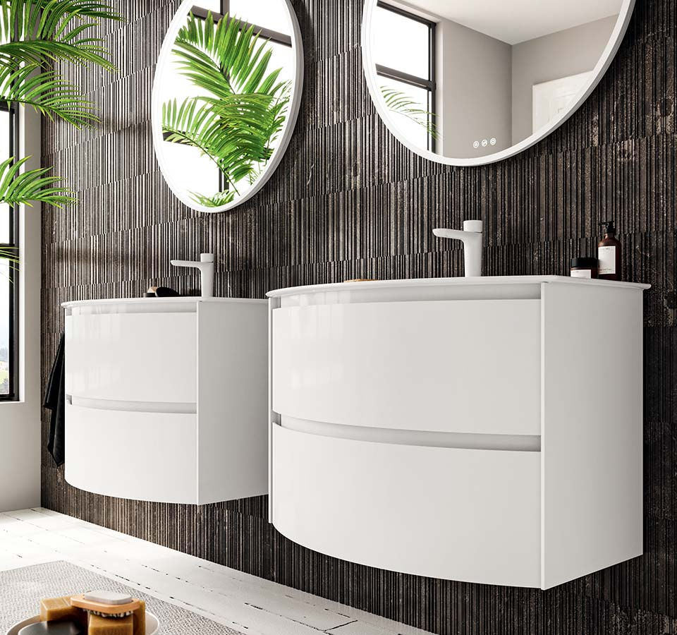 Berloni Way Round Base Cabinet 2 drawers in White Gloss