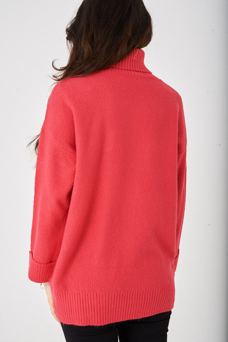 Thumbnail: Pink Textured Turtle Neck Jumper Ex Brand