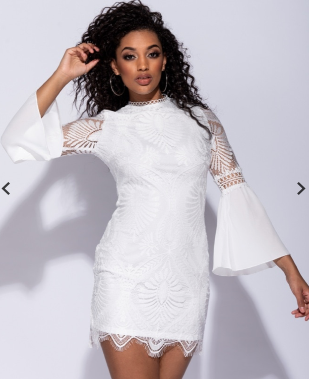 Thumbnail: Icy Vibes Eyelash Trim Lace Flare Sleeve Mini Dress