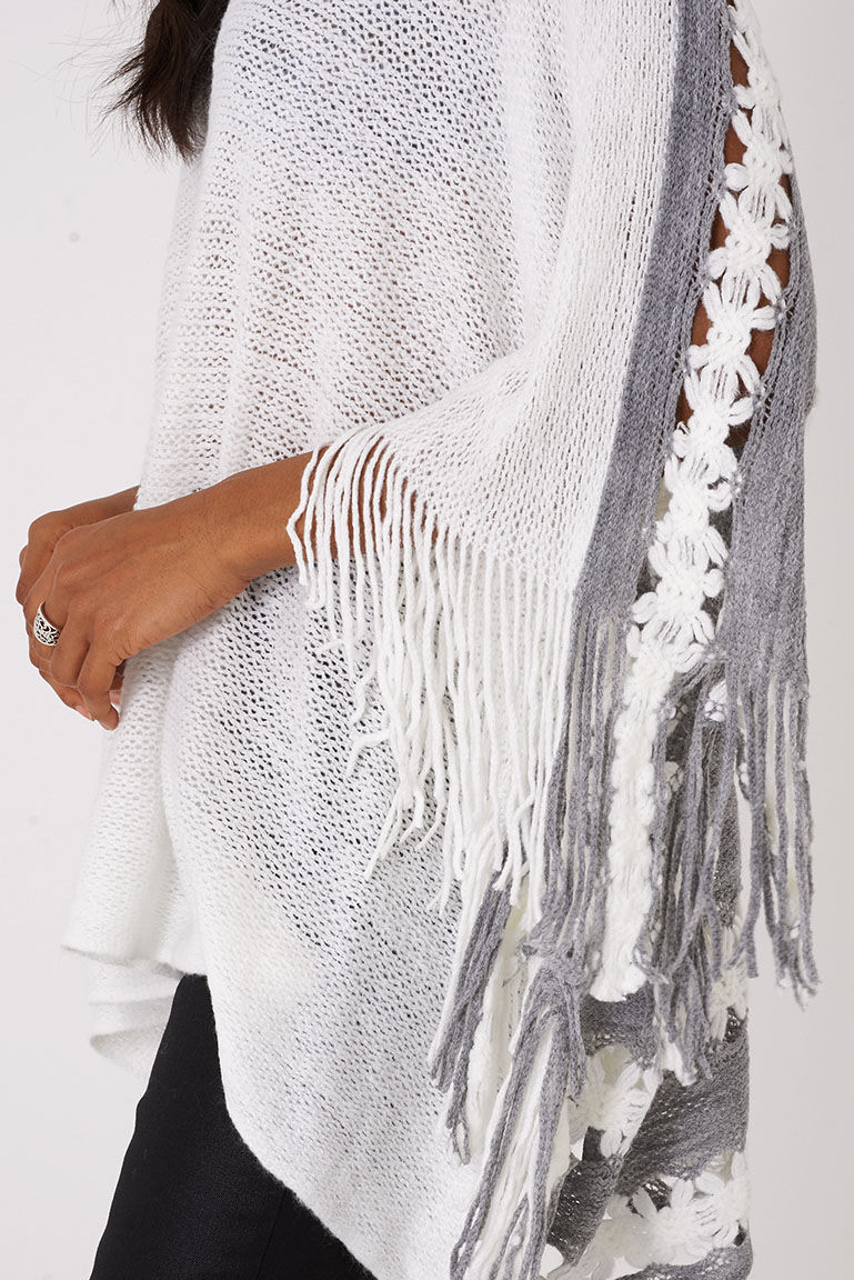 Thumbnail: White Crochet Knit Poncho