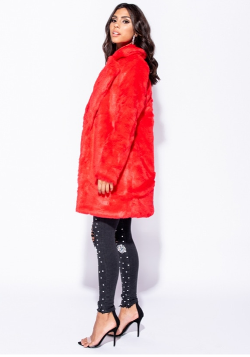 Thumbnail: Mid Length Faux Fur Coat