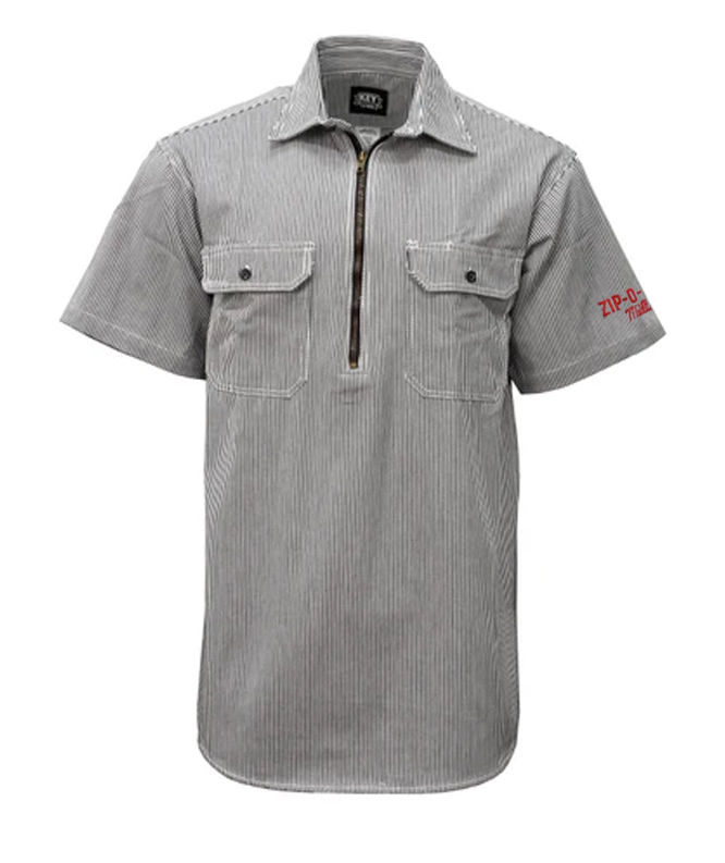 Thumbnail: Hickory Stripe Short Sleeve Zip Logger Shirt