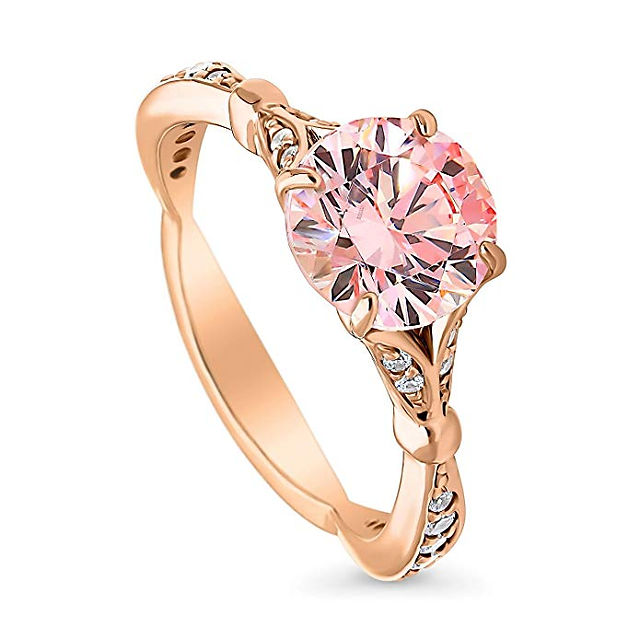 BERRICLE Rose Gold Plated Sterling Silver Solitaire Promise Engagement Ring Made with Swarovski Zirconia Morganite Color Round 2.28 CTW