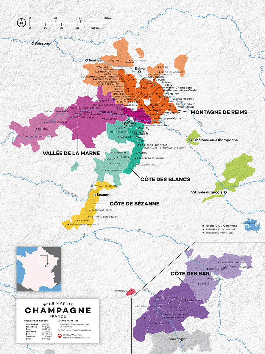 Dagens Champagne-regioner. (Illustrasjon: Wine Folly)
